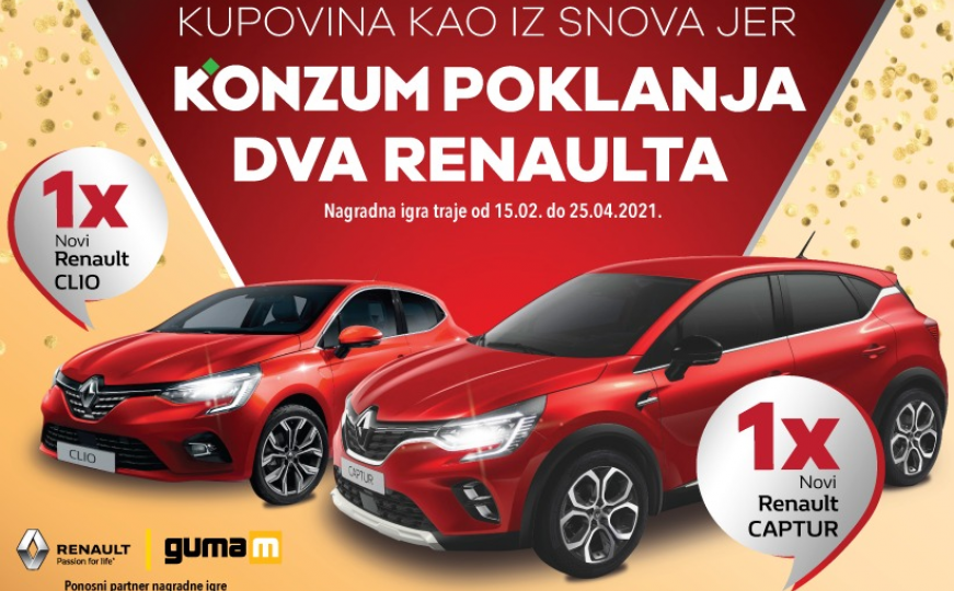 U novoj velikoj nagradnoj igri Konzum kupcima poklanja dva Renaulta 